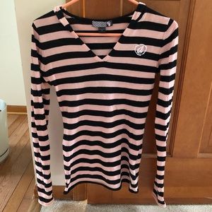 Volcom hooded striped pink and black sweater
